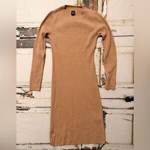 GAP Tan Long Sleeve Ribbed Dress